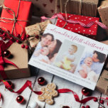 Cartes Pour Fêtes Annuelles Simple bébé First Christmas Photo Collage Rouge<br><div class="desc">Cette simple carte de vacances photo moderne est la façon parfaite de dire à votre famille et à vos amis que c'est le premier Noël du bébé. Le design comprend un collage photo avec et de la typographie simple pour personnaliser avec le nom de votre bébé, un petit souhait de...</div>