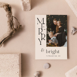 Cartes Pour Fêtes Annuelles Simple Beige Merry Typographie Fleur sauvage Noël