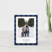 Cartes Pour Fêtes Annuelles Simple Blue Black Plaid Border 3 Photo Christmas (Devant)