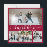 Cartes Pour Fêtes Annuelles Simple Bordo Blanc 4 Photo Collage Happy<br><div class="desc">Élégante calligraphie, minimaliste Bourgogne et blanc 4 Photo Collage Happy Holiday Script Card. Cette carte festive, simple de quatre (4) photos de Noël présente un joli collage photo et dit "Joyeuses fêtes"! Le texte de salutation "Happy Holidays" est écrit dans une belle main lettré tourbillonnant swash-tail type de police en...</div>