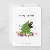 Cartes Pour Fêtes Annuelles Simple Chat Noir Funky Et Arbre De Noël (Devant)
