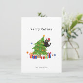 Cartes Pour Fêtes Annuelles Simple Chat Noir Funky Et Arbre De Noël (Debout devant)