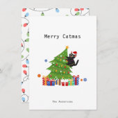 Cartes Pour Fêtes Annuelles Simple Chat Noir Funky Et Arbre De Noël (Devant / Derrière)