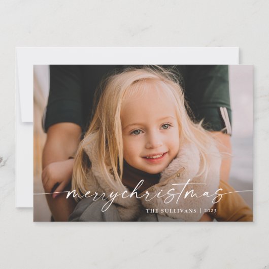 Cartes Pour Fêtes Annuelles Simple écriture manuscrite photo Noël (Devant)