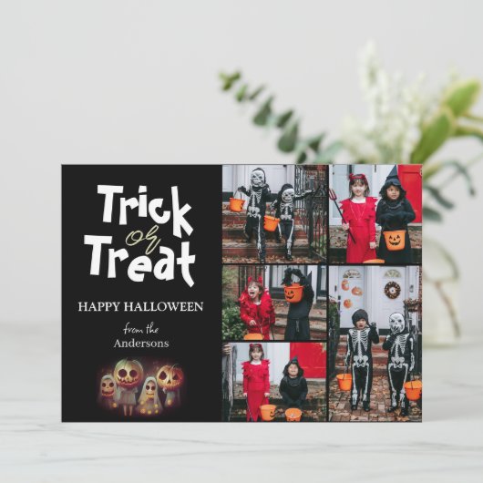 Cartes Pour Fêtes Annuelles Simple Éffrayant citrouille Halloween Photo Collag (Debout devant)