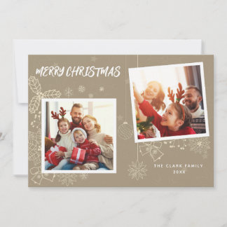 Cartes Pour Fêtes Annuelles Simple élégance Beige 2 cadres photo Famille