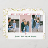 Cartes Pour Fêtes Annuelles Simple Elegant Cute 3 Photos Gold Parties scintill (Devant / Derrière)