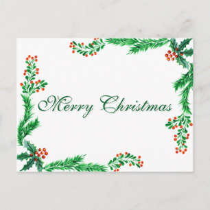 Cartes Pour Fêtes Annuelles Simple Élégant Décor Feuille Verte Joyeux Noël Ho