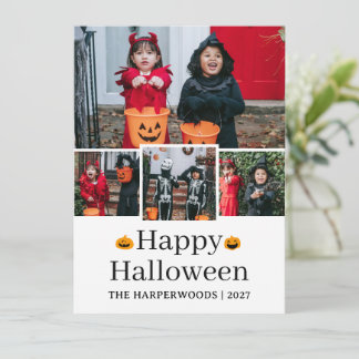 Cartes Pour Fêtes Annuelles Simple Élégant Famille de Quatre Photos Halloween