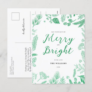 Cartes Pour Fêtes Annuelles Simple Elegant Green Merry et Bright Christmas