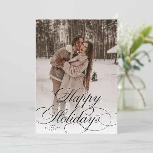 Cartes Pour Fêtes Annuelles Simple Elegant Happy Holidays Photo Christmas (Debout devant)
