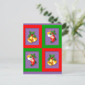 Cartes Pour Fêtes Annuelles Simple élégant Joyeux Noël Stocking Bell Holly (Debout devant)