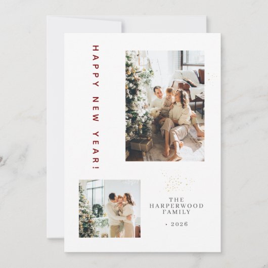 Cartes Pour Fêtes Annuelles Simple Elegant Modern Happy New Year Two Photo (Devant)