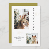 Cartes Pour Fêtes Annuelles Simple Elegant Modern Happy New Year Two Photo (Devant / Derrière)