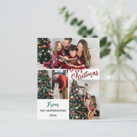 Cartes Pour Fêtes Annuelles Simple Elegant moderne 3 photo Famille de Noël (Debout devant)