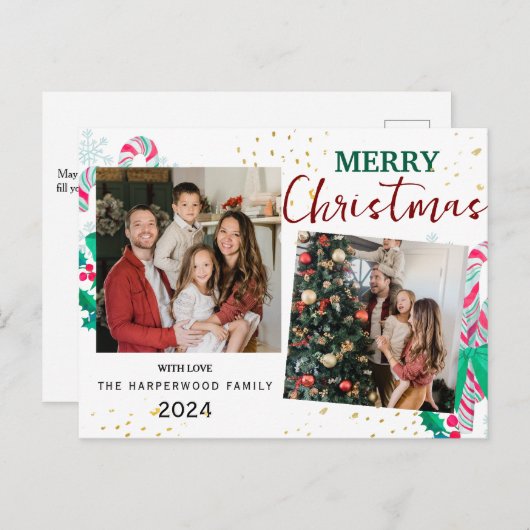 Cartes Pour Fêtes Annuelles Simple Elegant moderne 3 photo Famille de Noël (Devant / Derrière)