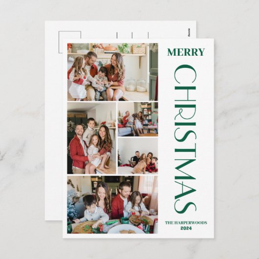 Cartes Pour Fêtes Annuelles Simple Elegant moderne 5 photo Famille de Noël (Devant / Derrière)