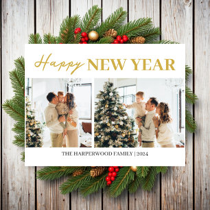 Cartes Pour Fêtes Annuelles Simple Elégant Moderne Joyeux Nouvel An Deux Photo