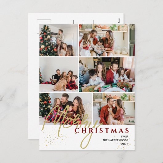 Cartes Pour Fêtes Annuelles Simple élégant moderne Script 6 photo Noël (Devant / Derrière)