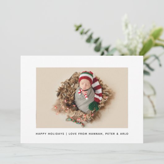 Cartes Pour Fêtes Annuelles Simple Elegant Natural New Baby Photo Holiday Card (Debout devant)