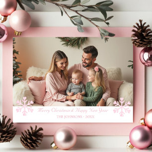 Cartes Pour Fêtes Annuelles Simple Elegant Pink Snowflakes une photo Holiday