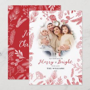 Cartes Pour Fêtes Annuelles Simple Elegant Red Merry & Bright Photo Noël