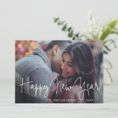 Cartes Pour Fêtes Annuelles Simple Elégant Script Photo Bonne Année (Debout devant)