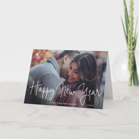 Cartes Pour Fêtes Annuelles Simple Elégant Script Photo Bonne Année (Devant)