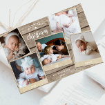 Cartes Pour Fêtes Annuelles Simple Elegant Wood Multi Photo Collage Noël<br><div class="desc">Créez votre propre carte postale de vacances rustiques avec collage photo avec ce design simple et agréable, avec du bois de ferme comme arrière - plan pour les cinq clichés préférés de votre famille et vos salutations personnalisées, en blanc. Sous les photos il y a mot : amour, joie, paix....</div>