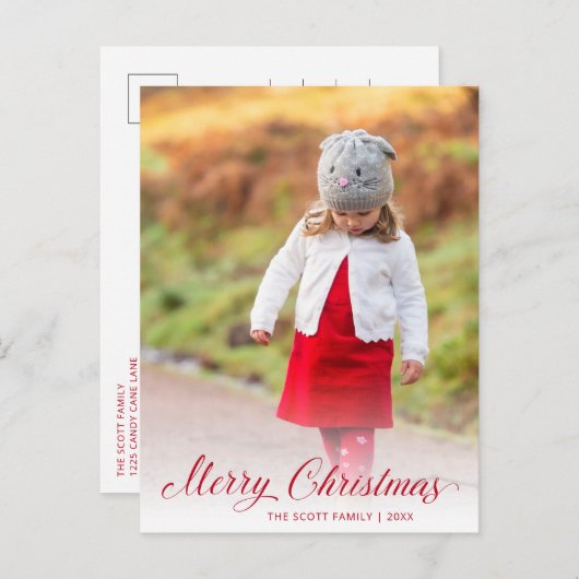 Cartes Pour Fêtes Annuelles Simple élégante Rouge Script moderne Noël (Devant / Derrière)