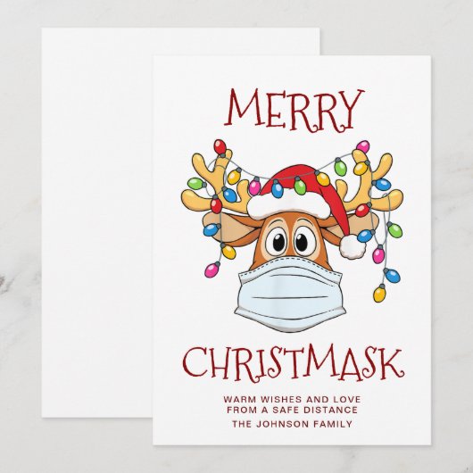 Cartes Pour Fêtes Annuelles Simple et amusant Christ-Mask Reindeer Salutation (Devant / Derrière)