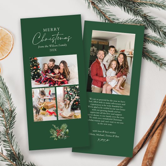Cartes Pour Fêtes Annuelles Simple feuillage vert Famille de Noël Photo