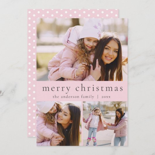 Cartes Pour Fêtes Annuelles Simple fille rose multi photo Joyeux Noël (Devant / Derrière)