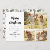 Cartes Pour Fêtes Annuelles Simple Foliage vert 3 Multi Photo Noël (Devant / Derrière)