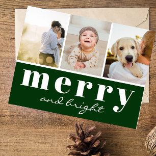 Cartes Pour Fêtes Annuelles Simple Green Trois photos personnalisées Noël