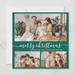 Cartes Pour Fêtes Annuelles Simple Green White 3 Photo Collage Noël
