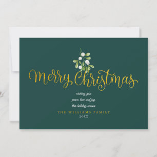 Cartes Pour Fêtes Annuelles Simple Gui Mélèze Or Script Joyeux Noël