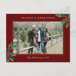 Cartes Pour Fêtes Annuelles Simple Holly Berry Photo personnalisée Noël rouge