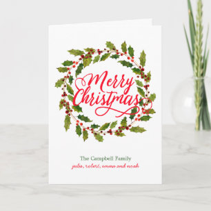 Cartes Pour Fêtes Annuelles Simple Holly Wreath Joyeux Noël