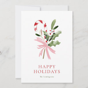 Cartes Pour Fêtes Annuelles Simple Houx et Ruban au Bonbon de Noël Sans Photo