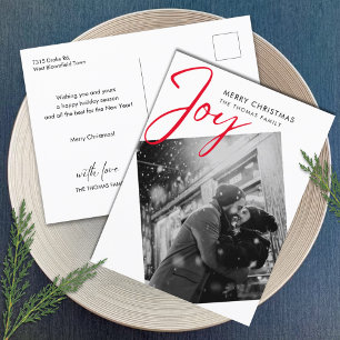 Cartes Pour Fêtes Annuelles Simple Joie Noël Minimaliste Photo Rouge
