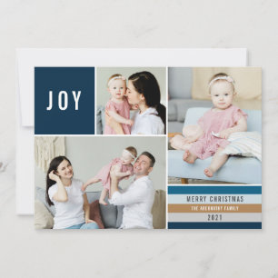 Cartes Pour Fêtes Annuelles Simple Joy 3 Photo Collage Stripes Modernes   Mari