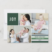 Cartes Pour Fêtes Annuelles Simple Joy 3 Photo Collage Stripes Modernes | Vert (Devant)