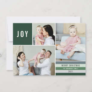 Cartes Pour Fêtes Annuelles Simple Joy 3 Photo Collage Stripes Modernes Vert