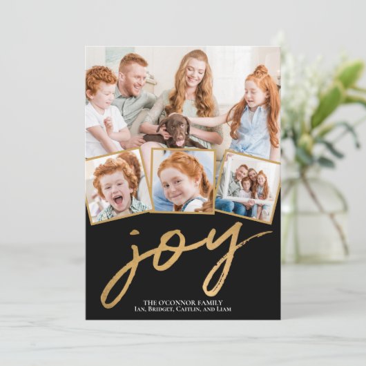 Cartes Pour Fêtes Annuelles Simple Joy 5 Photo Gold Script noir (Debout devant)