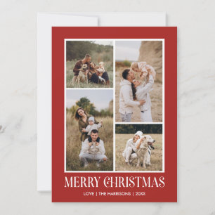Cartes Pour Fêtes Annuelles Simple Joyeux Noël 4 Photo Collage ROUGE