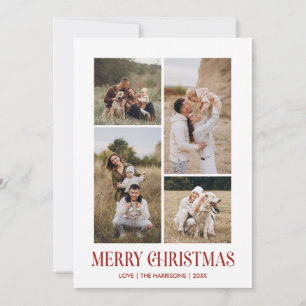 Cartes Pour Fêtes Annuelles Simple Joyeux Noël 4 Photo Collage   ROUGE