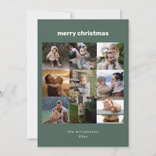 Cartes Pour Fêtes Annuelles Simple Joyeux Noël Multi Photo Grille Vert (Devant)