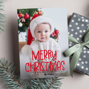 Cartes Pour Fêtes Annuelles Simple joyeux Noël une photo rouge