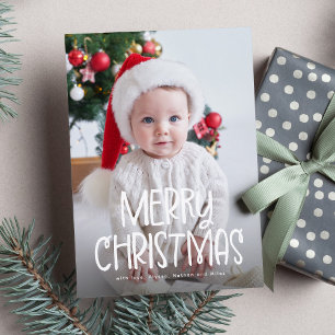 Cartes Pour Fêtes Annuelles Simple joyeux Noël une photo verte
